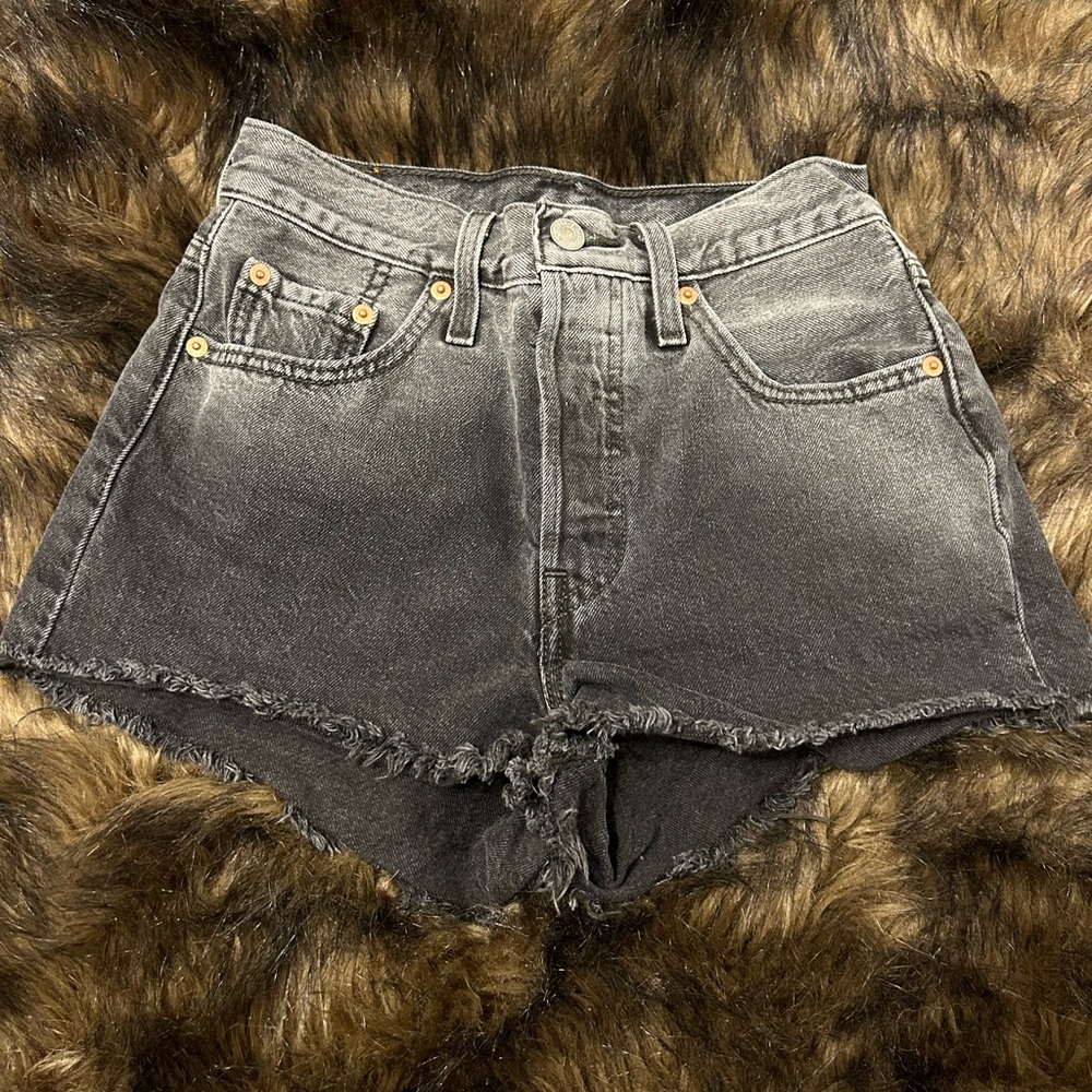 Levi’s 501 Black Gray Distressed High-Waisted Jean Shorts